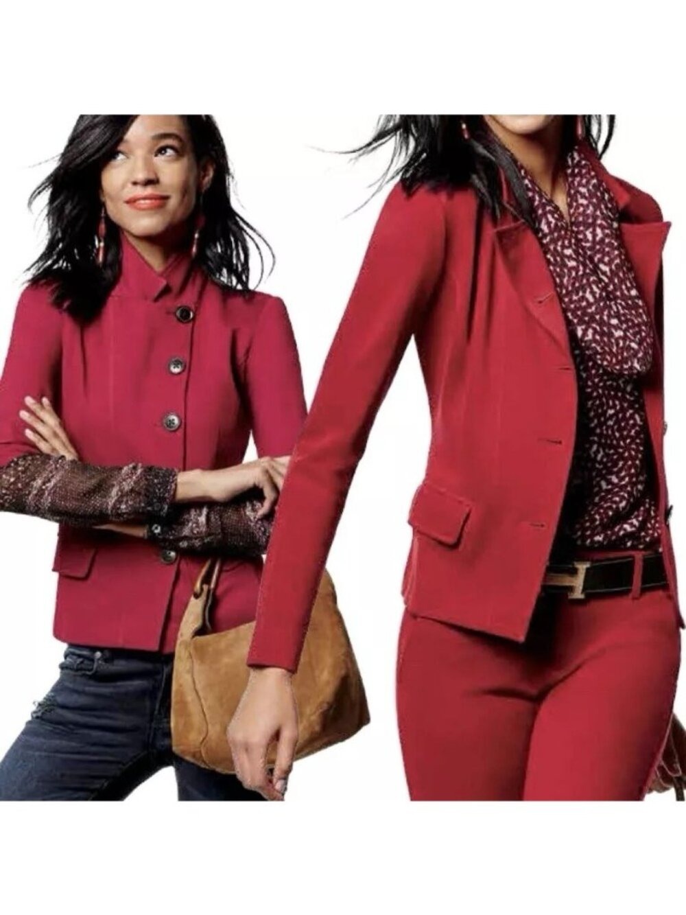 Women's topCabi 3175 Outing Ponte Knit Blazer Jacket Rhubarb Red 6